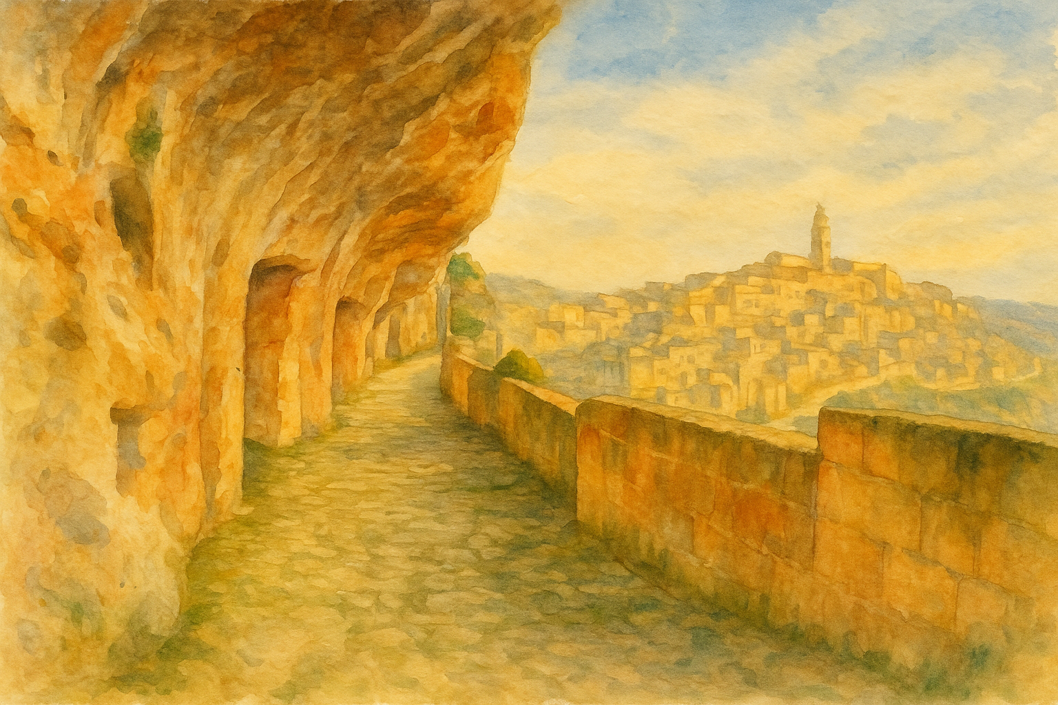 Sentiero nei Sassi di Matera al tramonto