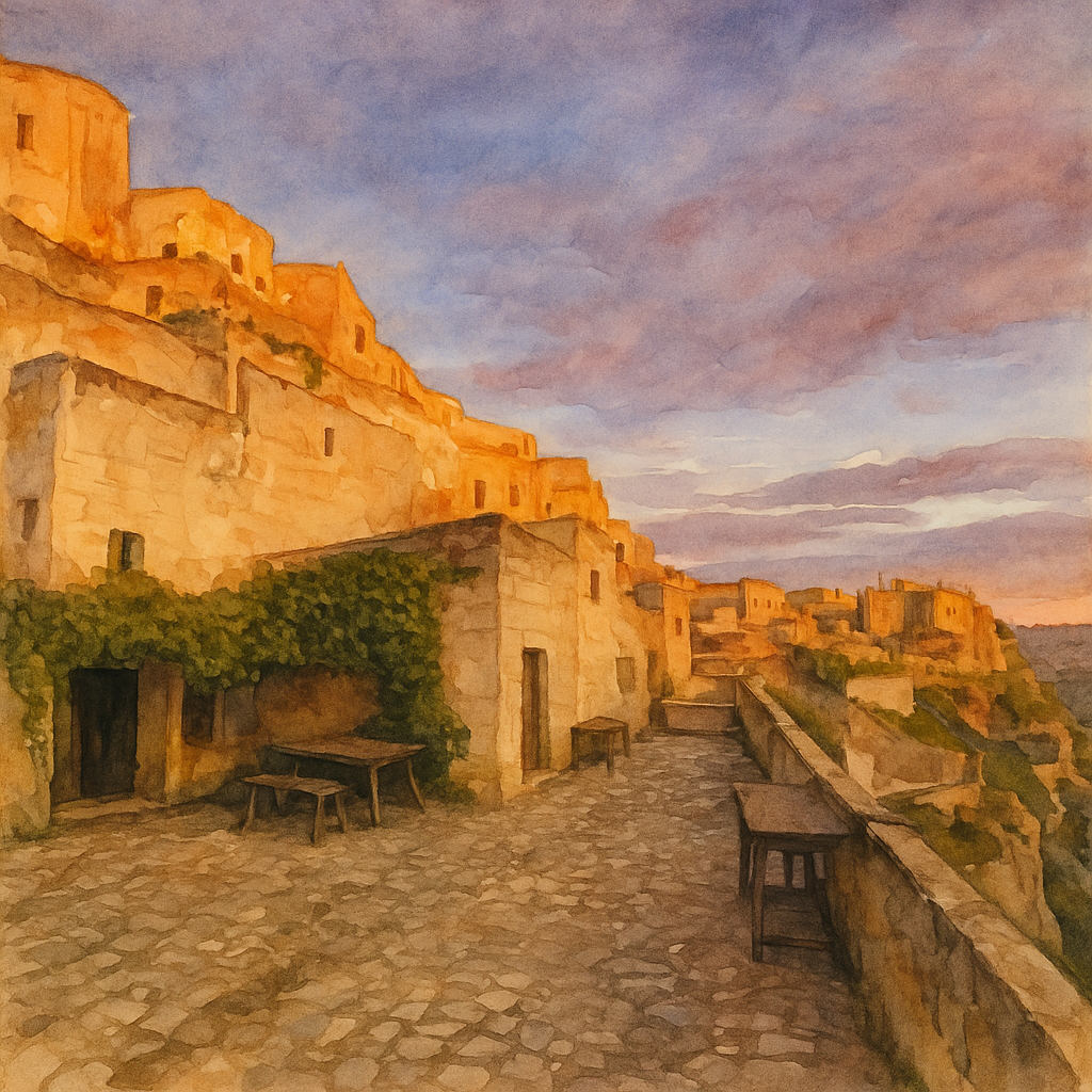 Terrazza dei Sassi di Matera al tramonto