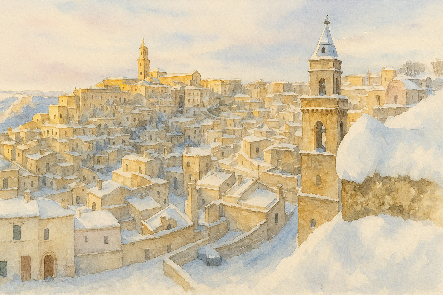I Sassi di Matera imbiancati dalla neve